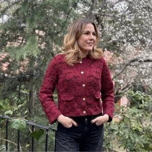 Zara Knit Macrame Crochet Cardigan Sweater NWT